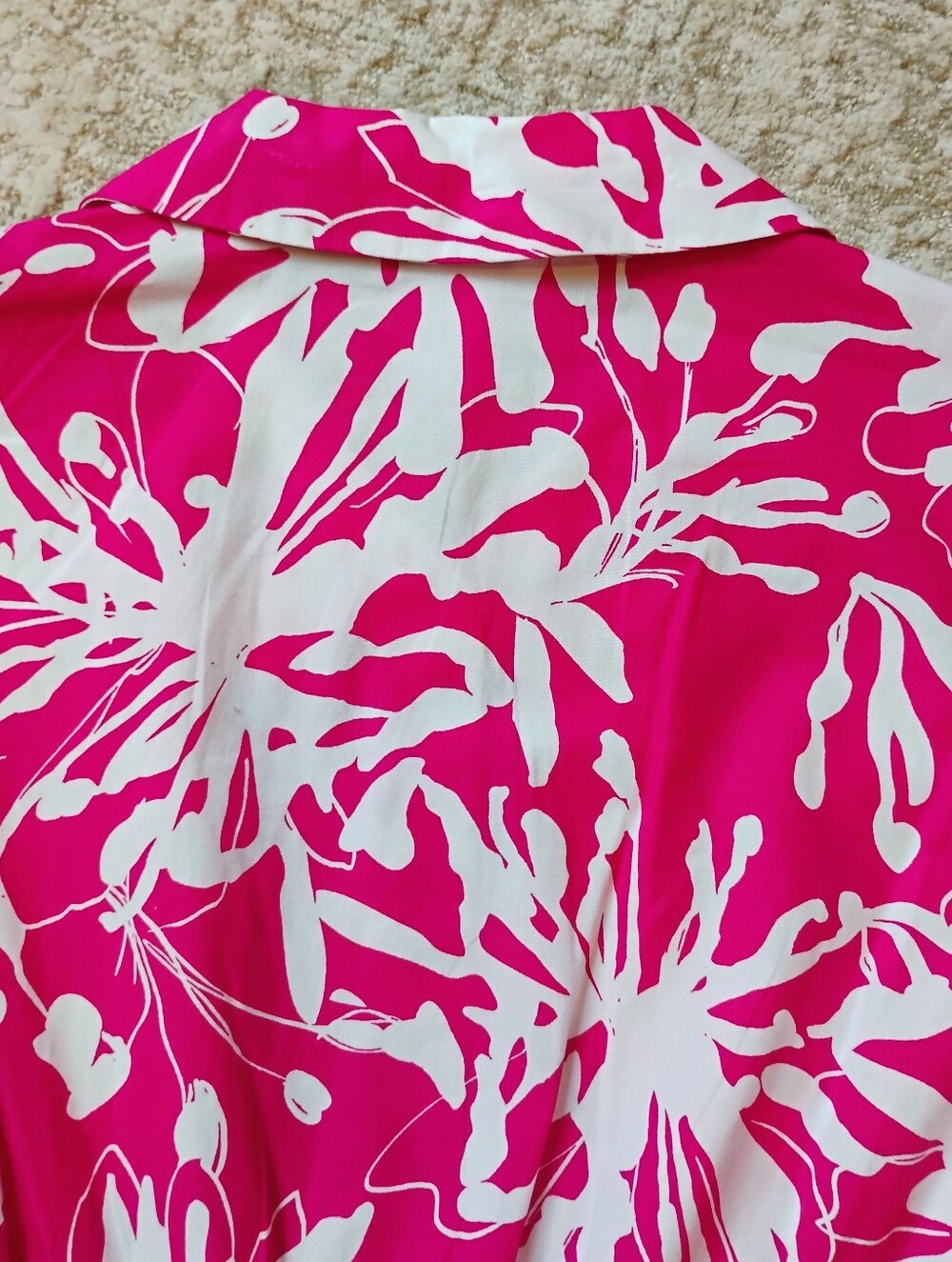 NWT 4 DKNY Fuchsia And White Abstract Floral Short Sleeve Midi Shirt Dress NEW - Picture 8 of 12